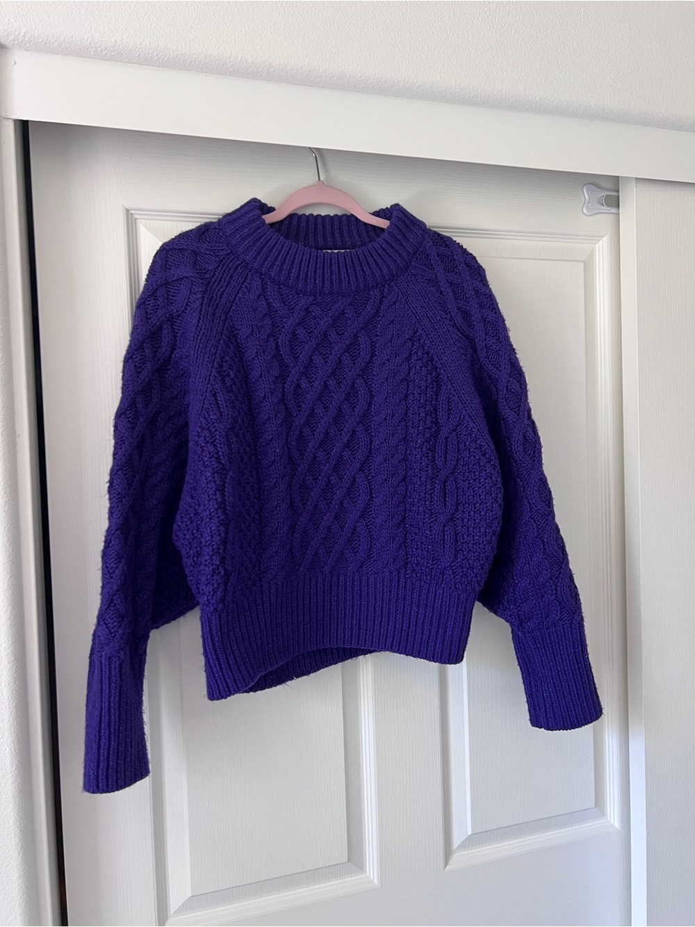 H&M Deep Purple Cable-Knit Crewneck Sweater